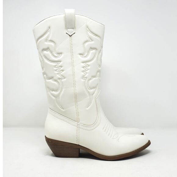 Chariot & Co Boots Western Mid-Calf Stacked Heel Cowboy Boots White Size 7 - Picture 3 of 10